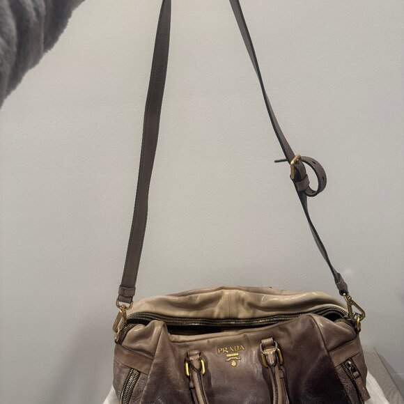 Prada Ardesia/Fumo Ombre Glace Leather Zippers Satchel Bag - Picture 3 of 16